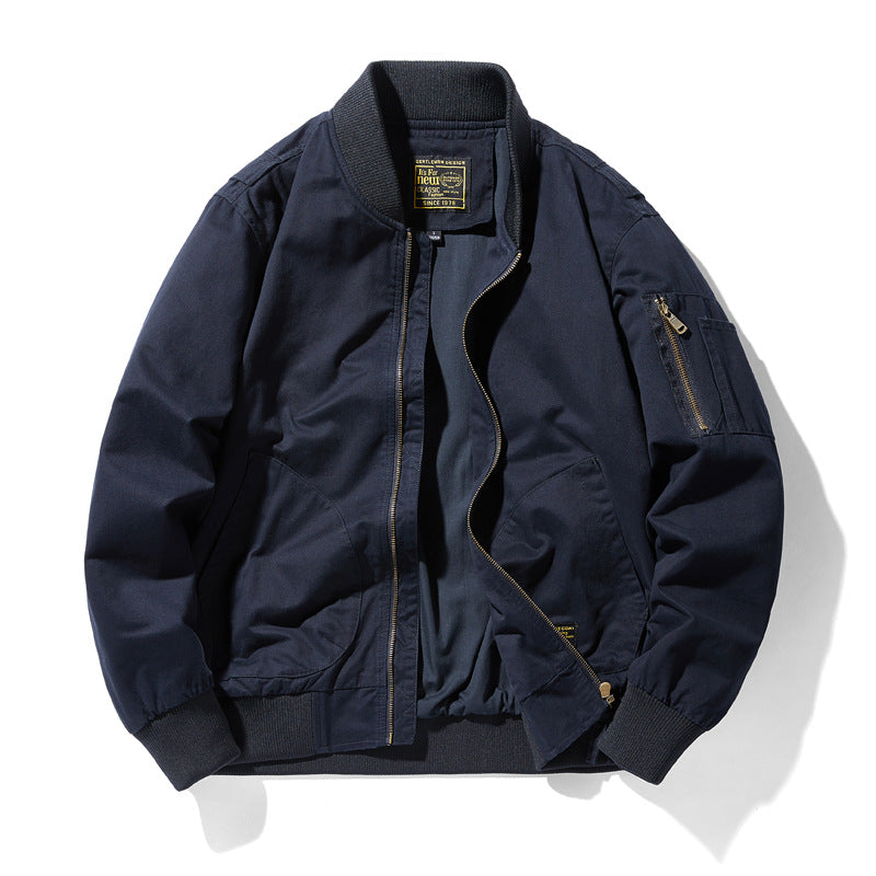 Herren  Baumwoll-Canvas Pilot Zip-Jacke mit geripptem Kragen, Bündchen, Saum und utility Ärmel Tasche Echo Archiv