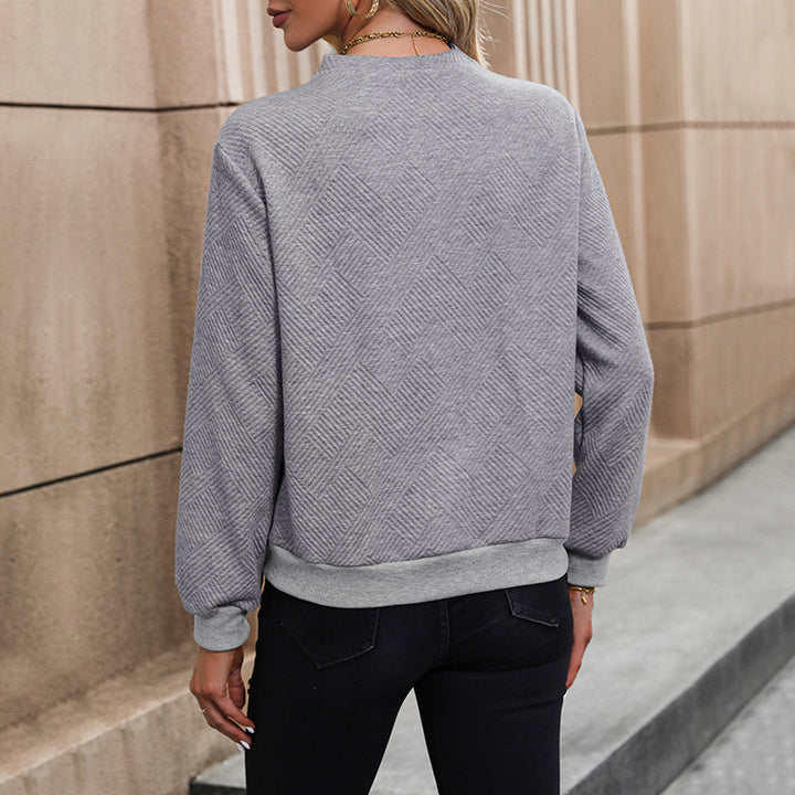 Damen Eleganter Langarmpullover mit schrägem Halsausschnitt und Knopfdetails Echo Archiv