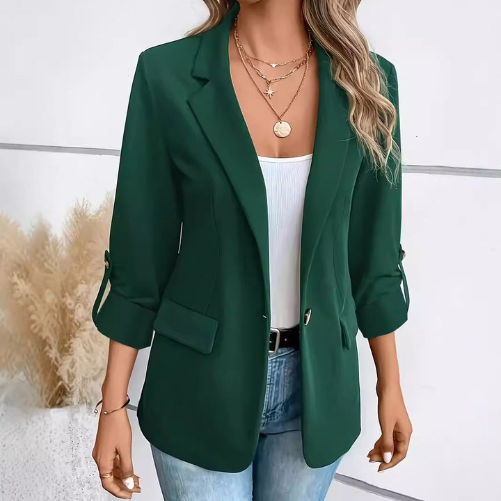 Damen nan taillierter Business-Blazer mit verkürzten Ärmeln umgeschlagenen Manschetten und dekorativen Knöpfen Echo Archiv