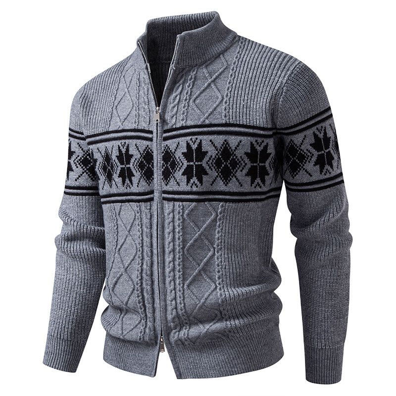 Herren nan Norweger-Strickjacke mit durchgehendem Reißverschluss und hohem Stehkragen Echo Archiv