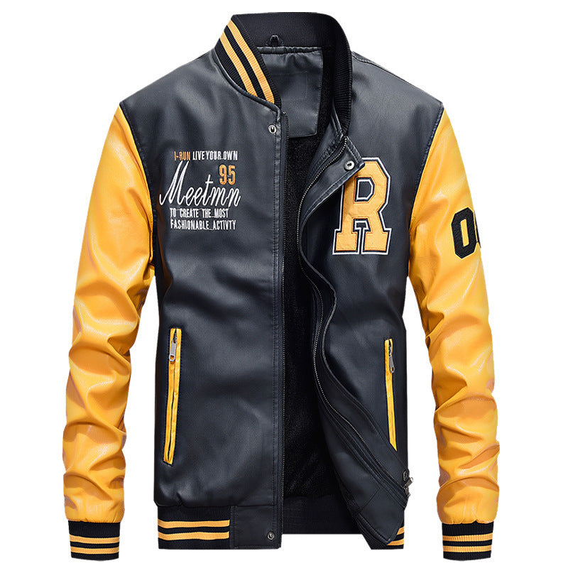 Herren nan Varsity-Lederjacke im College‑Stil mit gesticktem Logopatch, kontrastärmel‑Design und gerippten Bündchen Echo Archiv