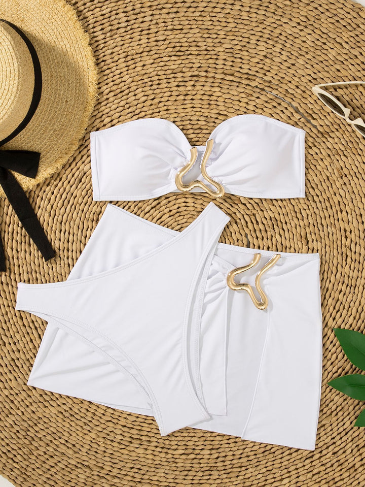 Damen Bandeau-Bikini-Set mit modischem Rockdetail und goldenen Akzenten Echo Archiv