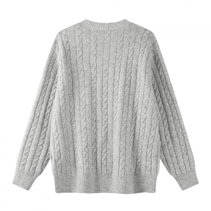 Damen Grobgestrickter Zopf-Strick-Cardigan mit Knopfleiste und Rundhals Echo Archiv