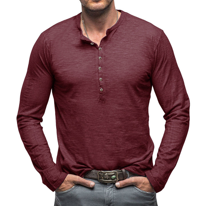 Herren Langarm-Henley-Shirt mit knöpfbarer Front und lässigem Schnitt Echoarchiv