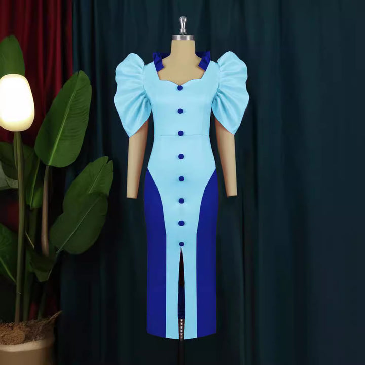 Damen Elegantes Maxikleid mit voluminösen Puffärmeln und Knopfdetails Echo Archiv