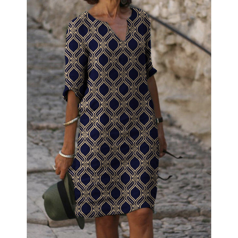 Damen Sommerliches Leinenkleid mit modernem Muster – Lunéa