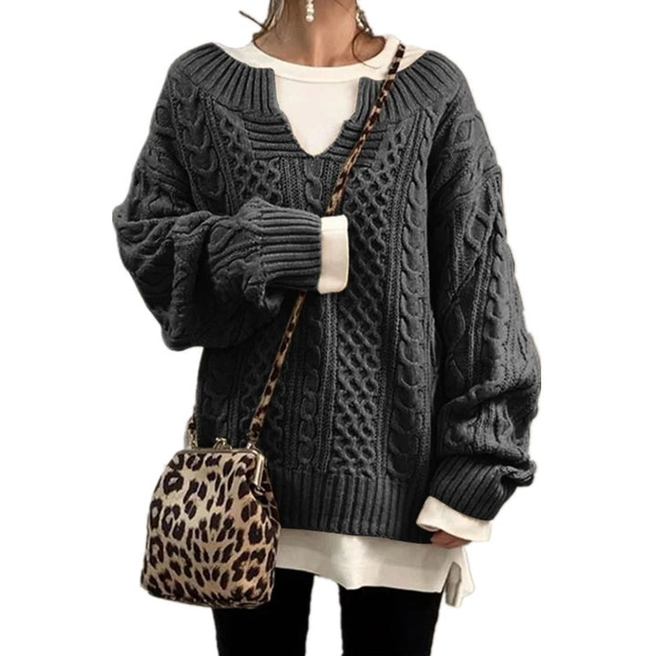 Damen nan weit geschnittener Strickpullover mit Zopfmuster und V-Ausschnitt Echo Archiv