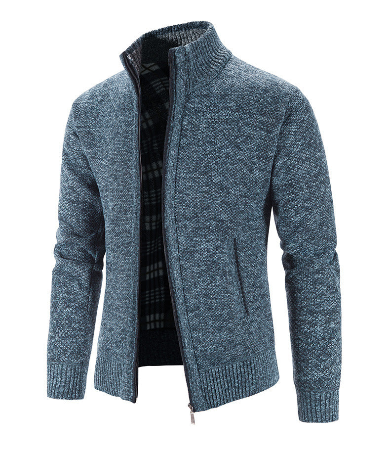 Herren Strickjacke mit strukturiertem Muster und hohem Stehkragen Echoarchiv