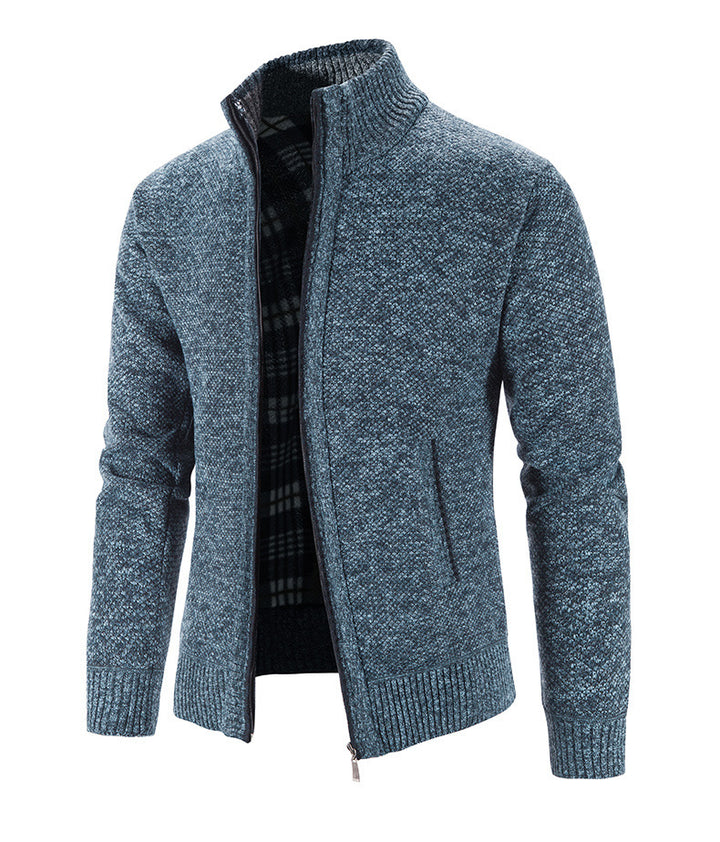 Herren Strickjacke mit strukturiertem Muster und hohem Stehkragen Echoarchiv