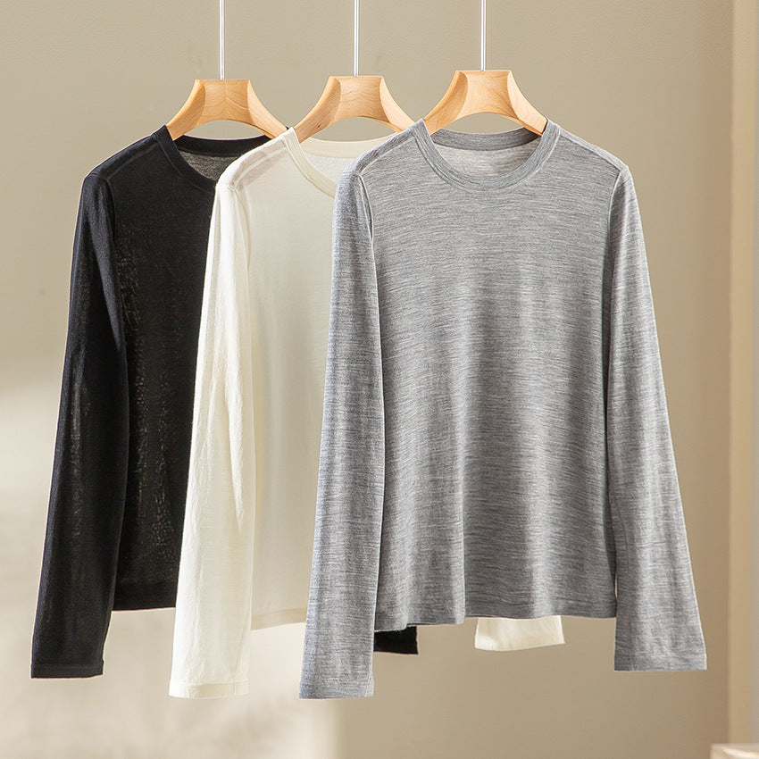 Damen Feines Langarm-Feinstrickshirt mit Rundhalsausschnitt und gerader Silhouette Echoarchiv
