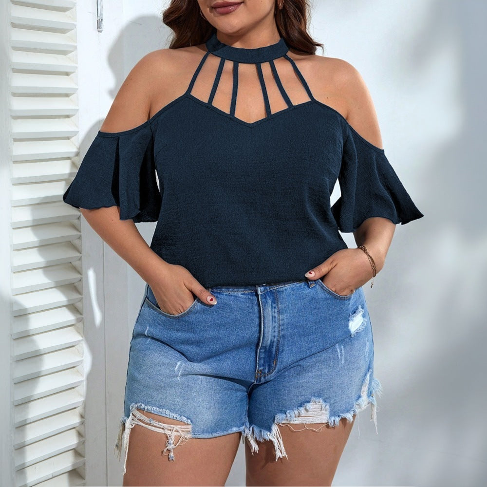 Damen Off-Shoulder Top mit Stehkragen und verspielten Rüschendetails Echo Archiv