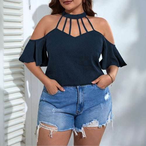 Damen Off-Shoulder Top mit Stehkragen und verspielten Rüschendetails Echo Archiv