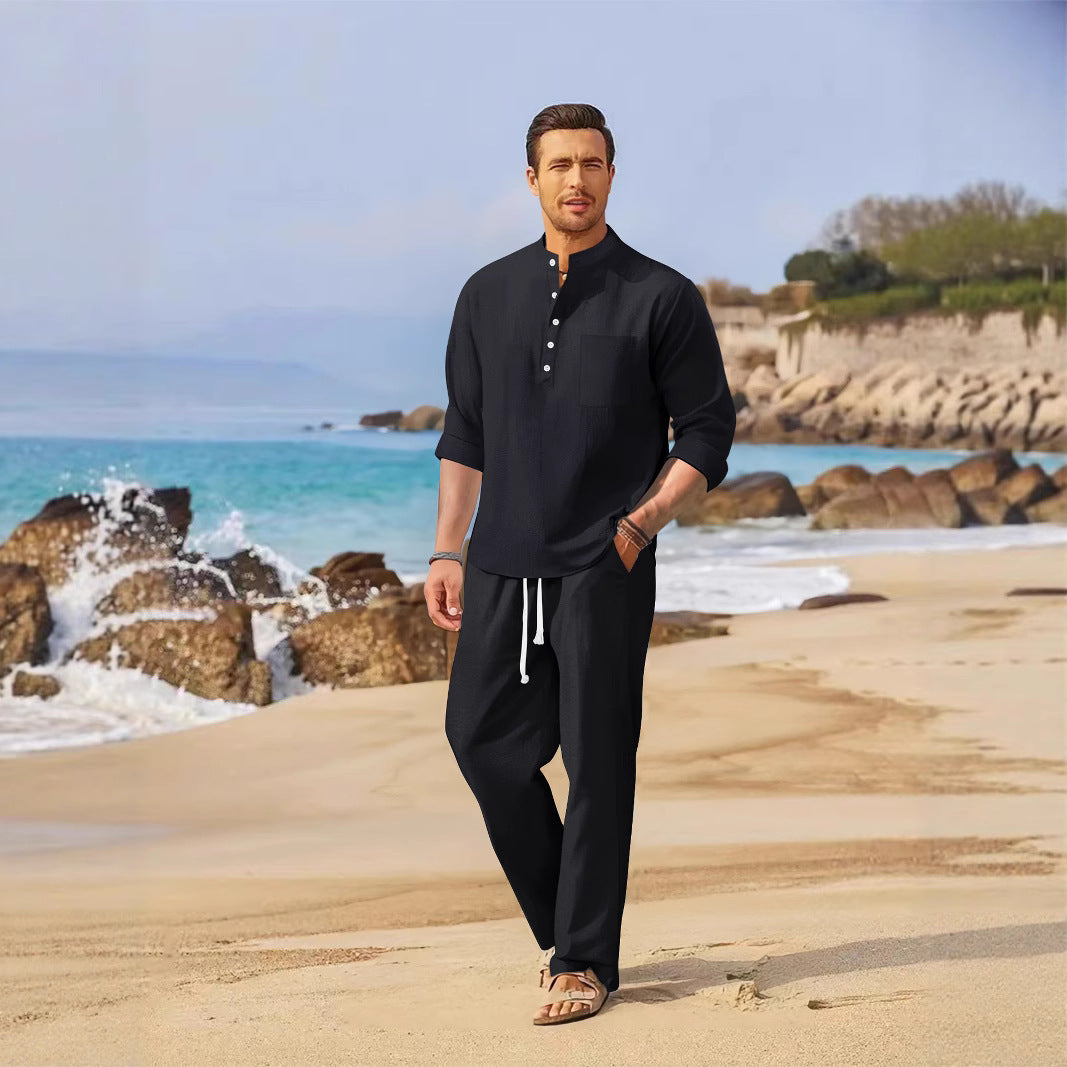 Herren entspannter Strandanzug mit modernem Stehkragen und praktischen Taschen Echoarchiv
