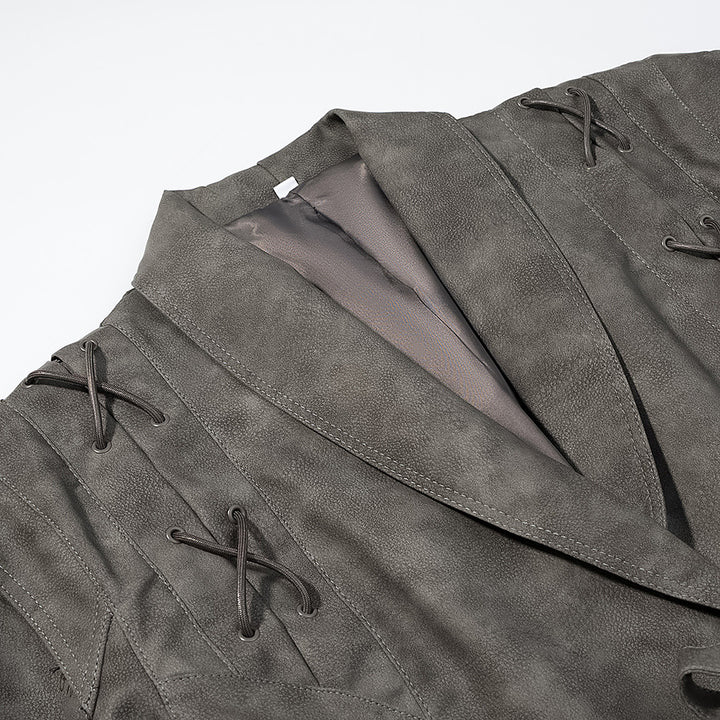 Damen Kurzjacke aus Veloursoptik mit Wickelgürtel und Schnürdetail Echo Archiv
