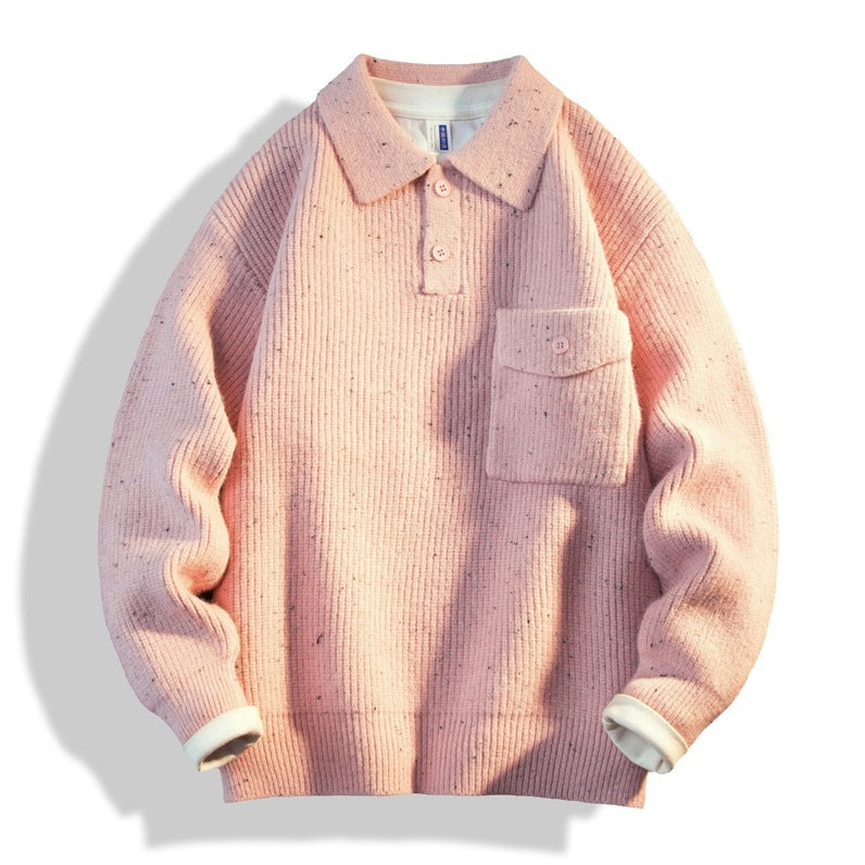Herren Oversize-Strick-Polo mit Brusttasche & gerippter Struktur Echoarchiv