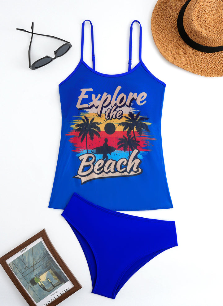 Damen Strandtop mit buntem Grafikdesign und passendem Bikiniunterteil Echo Archiv