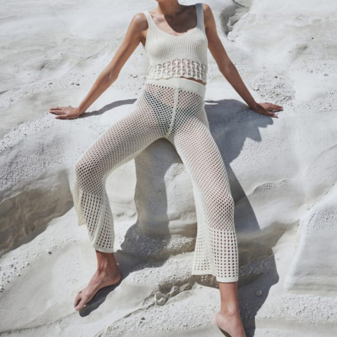 Damen luftiges Cropped-Häkeloberteil und Hochtaillierte Netzhose Echo Archiv