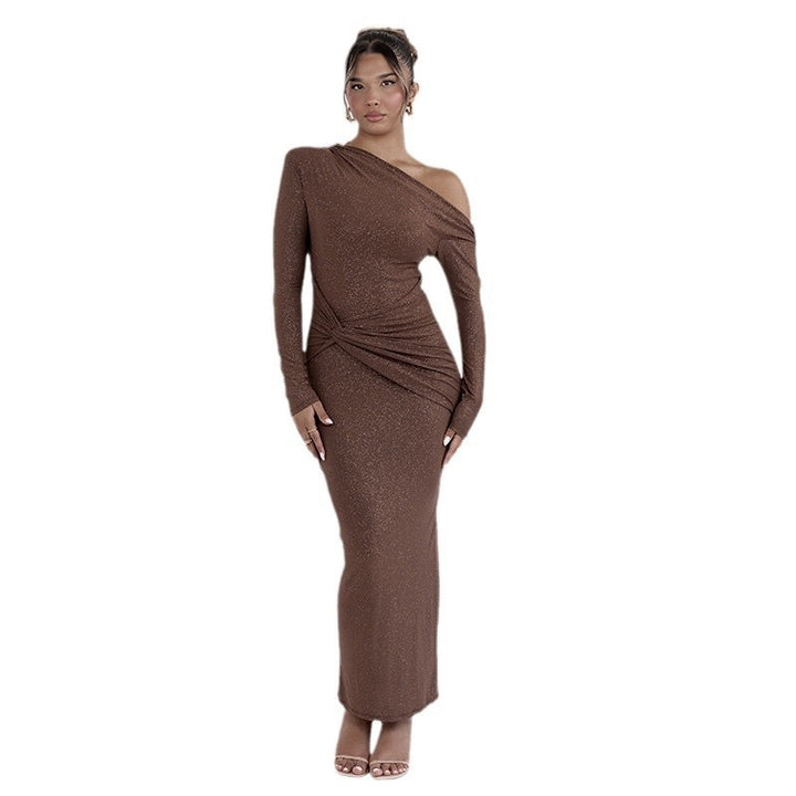 Damen Elegantes Wickel-Maxi-Kleid mit asymmetrischem Schnitt und langen Ärmeln Echo Archiv