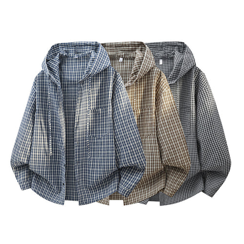 Herren Karierter Overshirt-Hoodie aus Baumwollmix mit Kapuze & Relaxed-Fit Echo Archiv