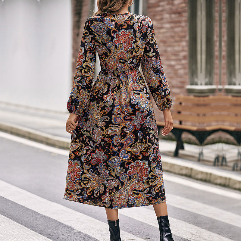 Damen Paisley-Wickel-Midikleid mit V-Ausschnitt, elastischem Taillenband und Beinschlitz Echoarchiv