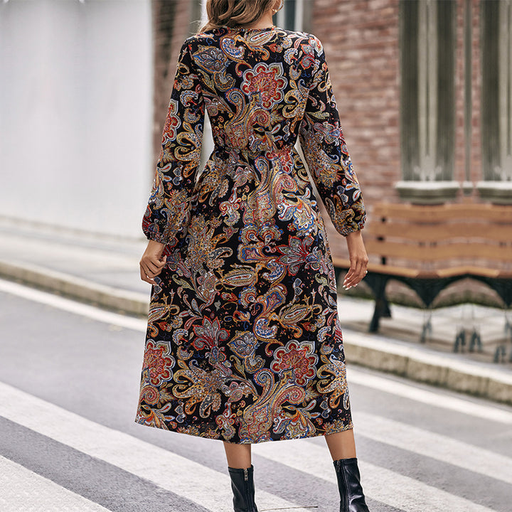 Damen Paisley-Wickel-Midikleid mit V-Ausschnitt, elastischem Taillenband und Beinschlitz Echoarchiv