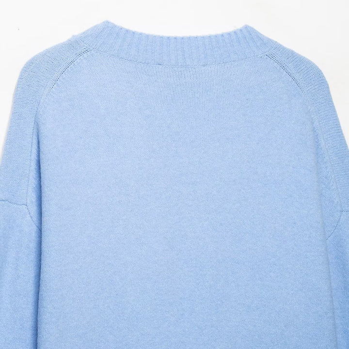 Damen Oversize V‑Ausschnitt Feinstrickpullover mit breitem Rippenbund Echoarchiv