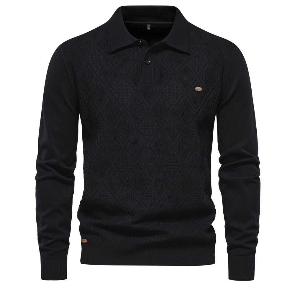Herren Polo-Pullover mit strukturiertem Diamantmuster und klassischem Kragen Echoarchiv