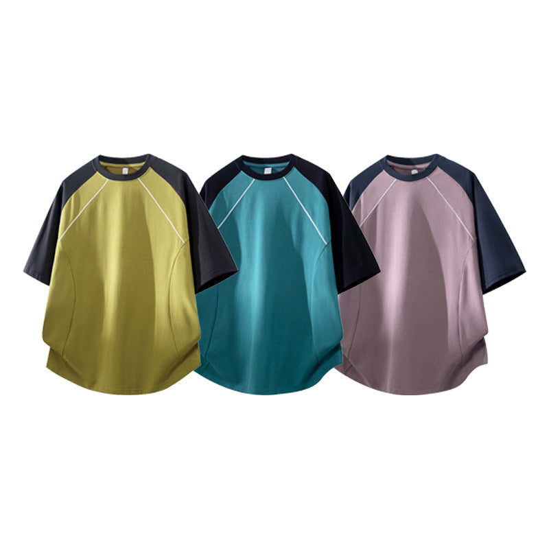 Herren Sportives Oversize Waffelstruktur-Raglan-T-Shirt mit Kontrastärmeln und atmungsaktivem Funktionsjersey Echo Archiv