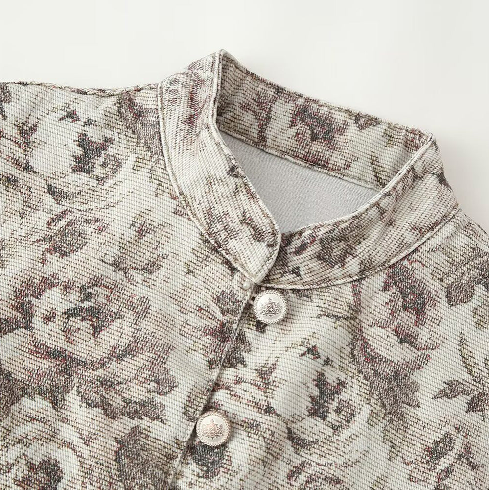 Damen Taillierte Jacquard-Jacke mit Stehkragen und Schößchen Echoarchiv