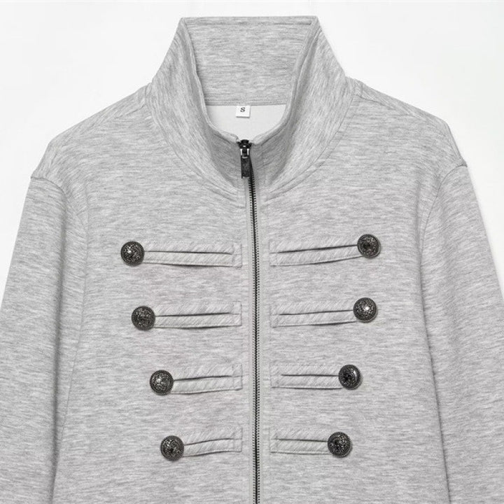 Damen Kurze Sweatjacke im Military-Stil mit Stehkragen und Zierknopfdetails Echo Archiv