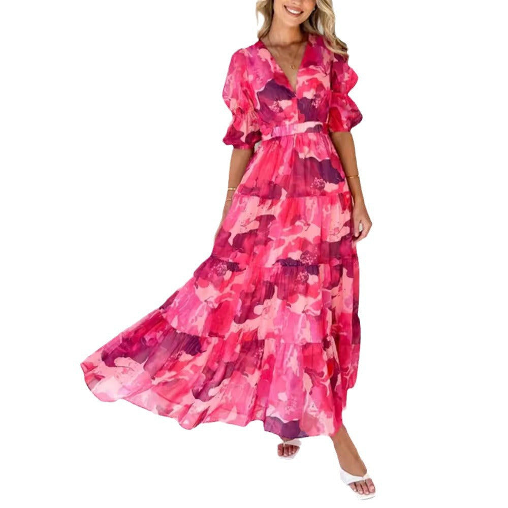 Damen nan mehrlagiges Maxikleid im Volant‑Stufenlook mit V‑Ausschnitt und geraffter Empire‑Taille Echo Archiv