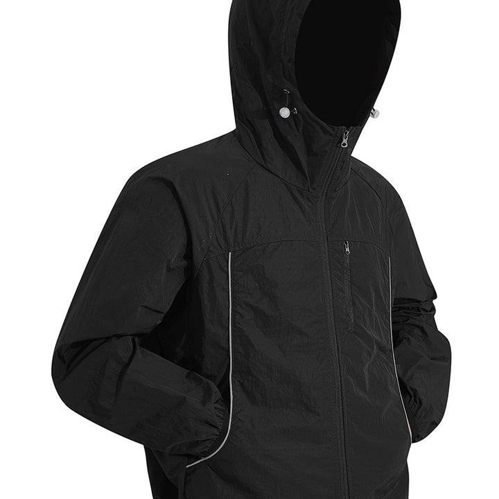 Herren Ultraleichte Kapuzenwindjacke aus Ripstop mit verstellbarem Saum & Brustreißverschluss Echoarchiv
