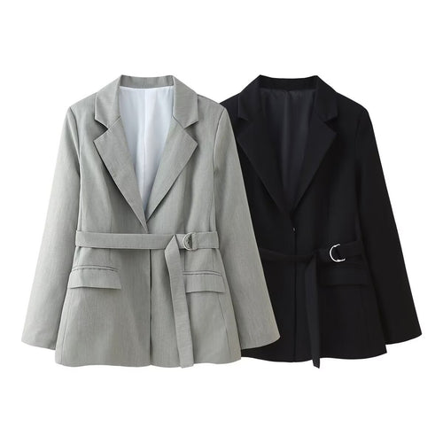 Damen nan taillierter Blazer mit Bindegürtel, Pattentaschen und klassischem Revers Echo Archiv