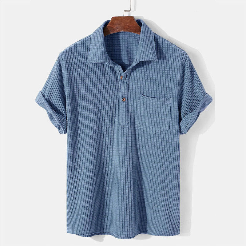 Herren nan Waffelstrick-Polo mit Hemdkragen, kurzer Knopfleiste und Brusttasche Echo Archiv