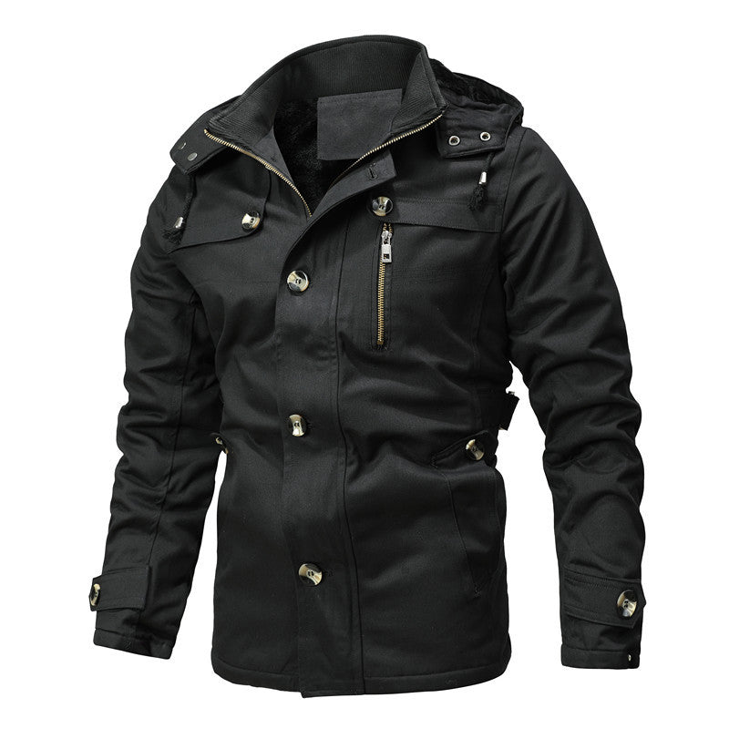 Herren Parka-Jacke mit Kapuze, Thermofutter und Metallknöpfen Echoarchiv