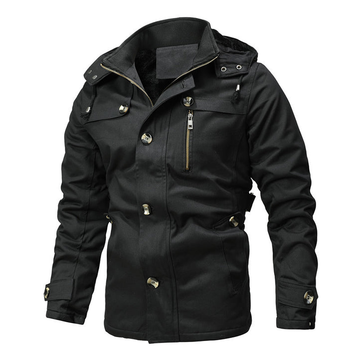 Herren Parka-Jacke mit Kapuze, Thermofutter und Metallknöpfen Echoarchiv