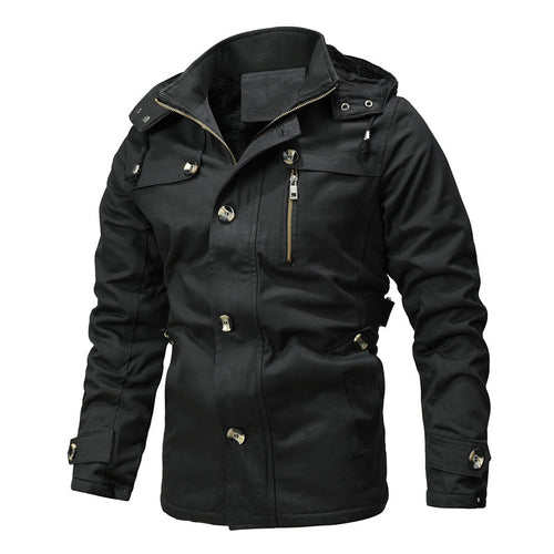Herren Parka-Jacke mit Kapuze, Thermofutter und Metallknöpfen Echoarchiv