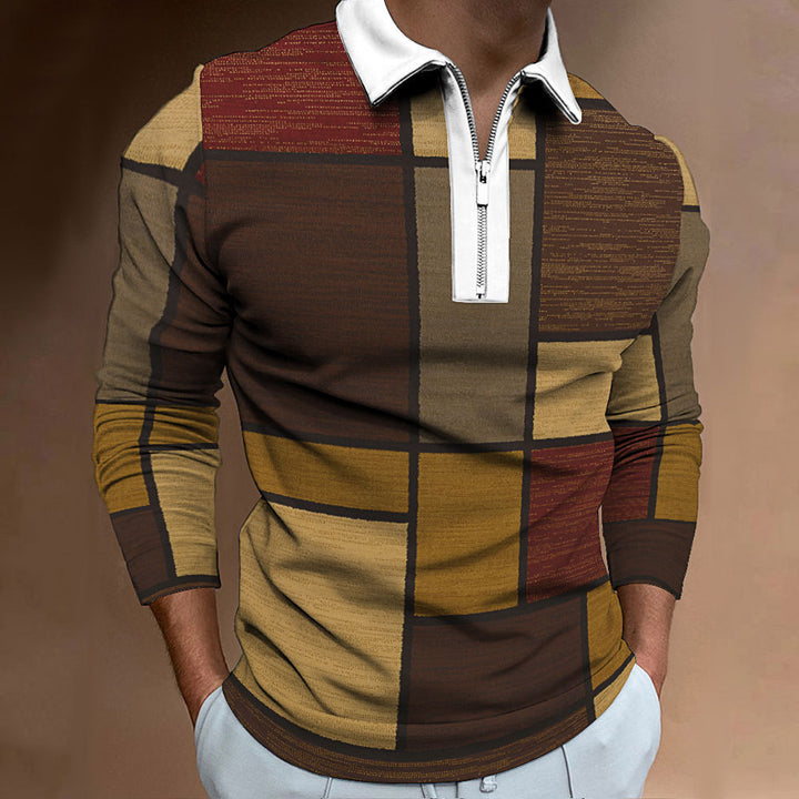 Herren Poloshirt mit modischem Reißverschluss und einzigartigem Grafikdesign Echoarchiv