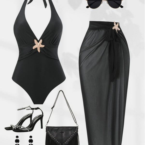 Damen Halterneck Bademode mit transparentem Pareo Echo Archiv