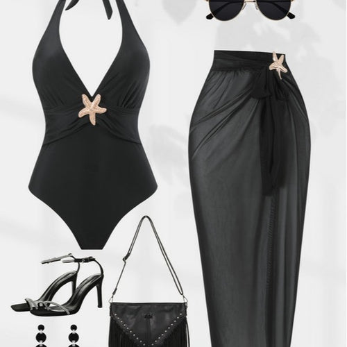 Damen Halterneck Bademode mit transparentem Pareo Echo Archiv