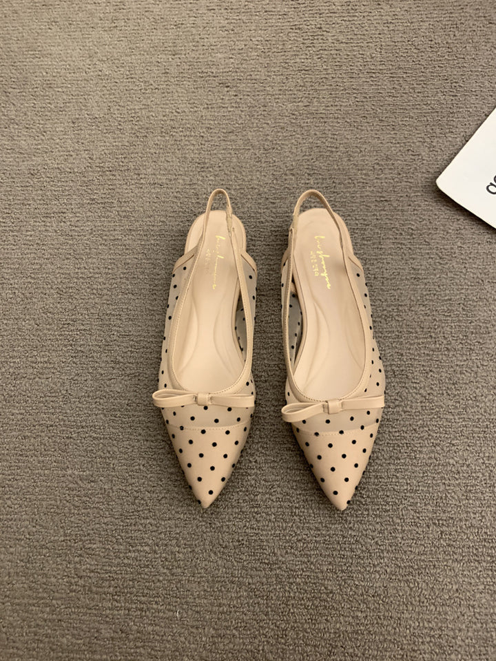 Damen Spitz zulaufende Slingback-Ballerinas mit gepunktetem Mesh und Zierschleife – Lioré