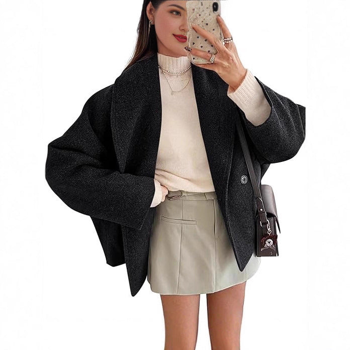 Damen oversized Teddyjacke mit großem Schalkragen und Ein-Knopf-Verschluss – Célinea