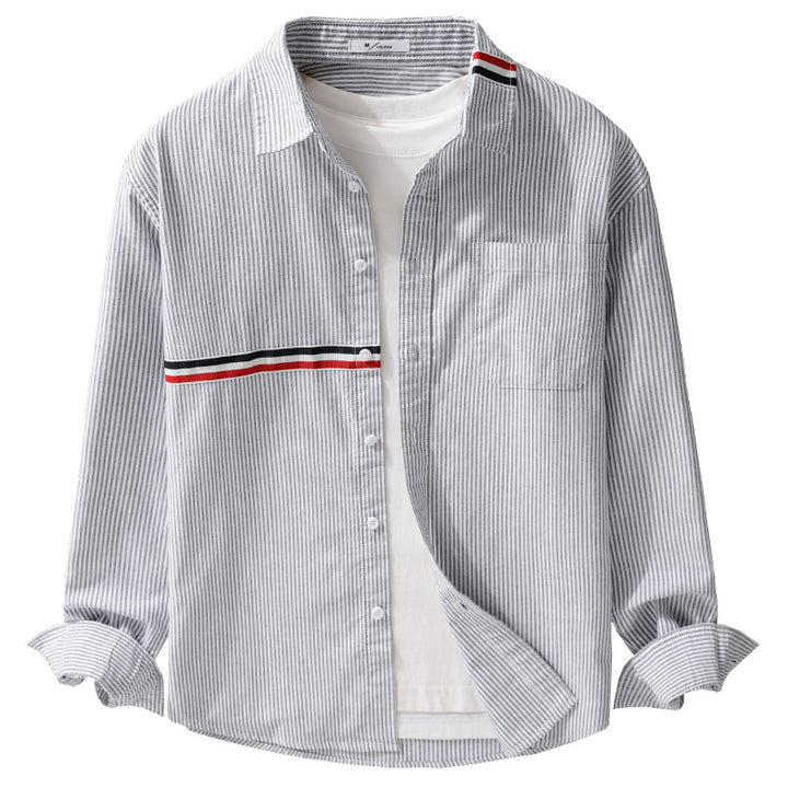 Herren Gestreiftes Overshirt aus Baumwollmix mit Brusttasche und sportivem Kontrastband Echoarchiv