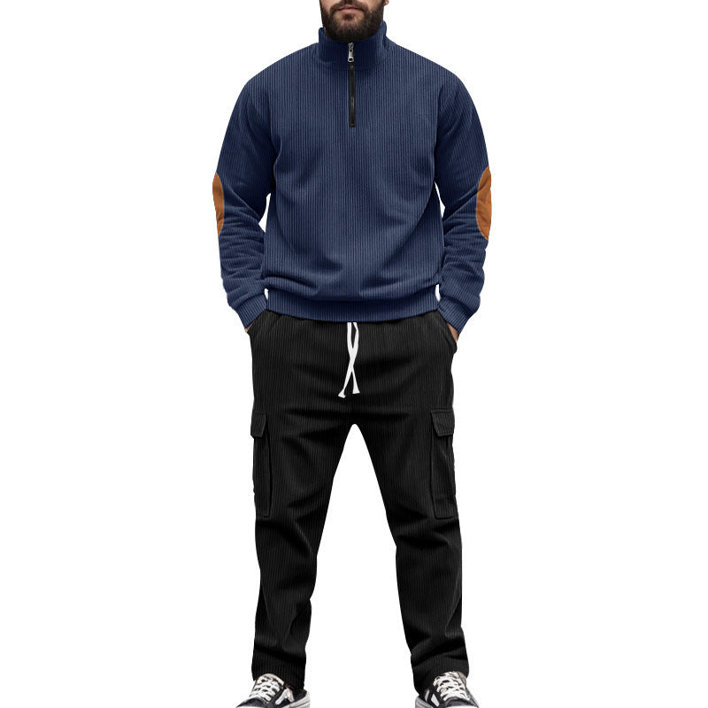 Herren sportlicher Stehkragenpullover mit Reißverschluss und Cargo-Hose Echoarchiv