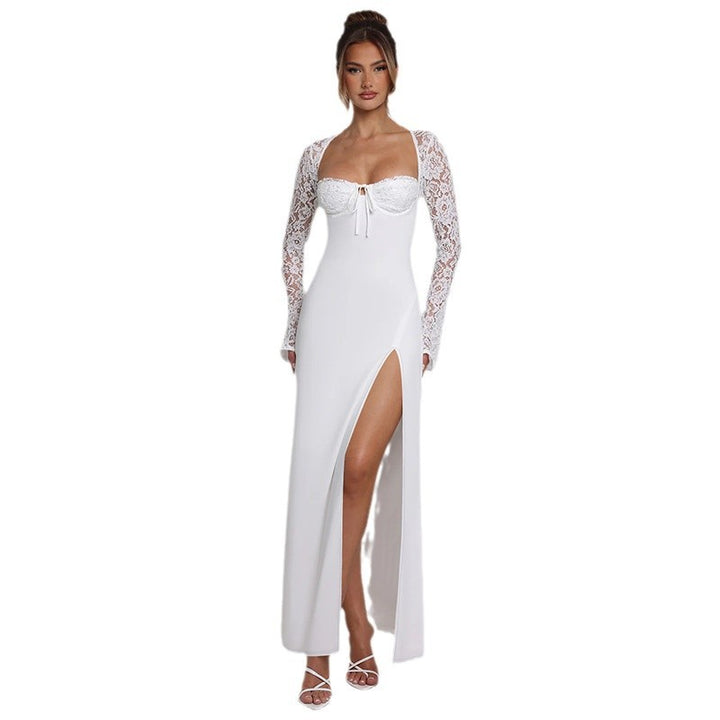 Damen Maxikleid mit Spitzenärmeln und tiefem Schlitz Echo Archiv
