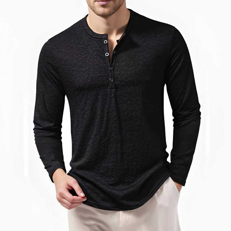 Herren nan Slim-Fit Henley Langarmshirt mit kurzem Knopfverschluss und abgerundetem Saum Echo Archiv