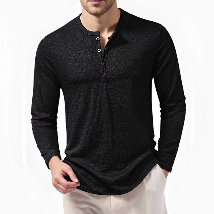 Herren nan Slim-Fit Henley Langarmshirt mit kurzem Knopfverschluss und abgerundetem Saum Echo Archiv