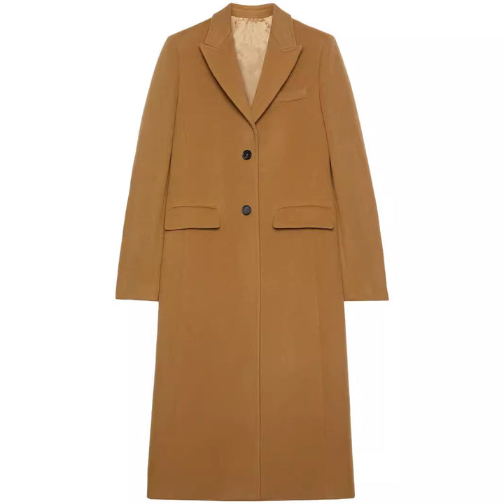Damen Maxilanger Einreihiger Longcoat im minimalistischen Tailoring mit Pattentaschen Echoarchiv