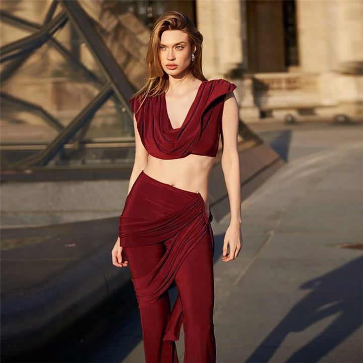 Damen Elegantes Ensemble mit fließendem Oberteil und weitem Bein Echo Archiv