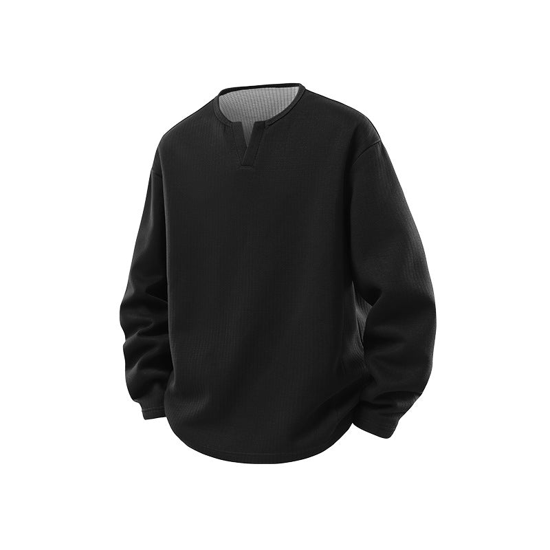 Herren Strukturierter Waffel‑Thermo‑Pullover mit V‑Einsatz und weiter Passform Echo Archiv